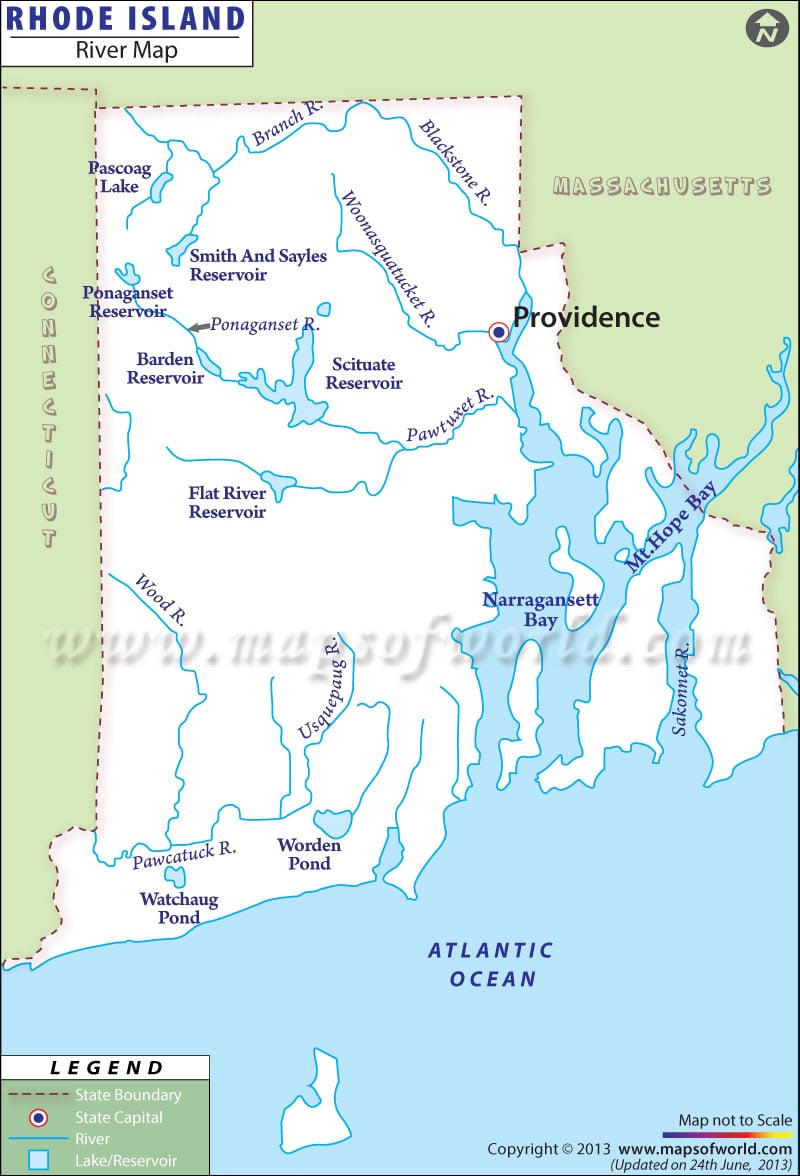 map of usa rivers. River Map of State of Rhode