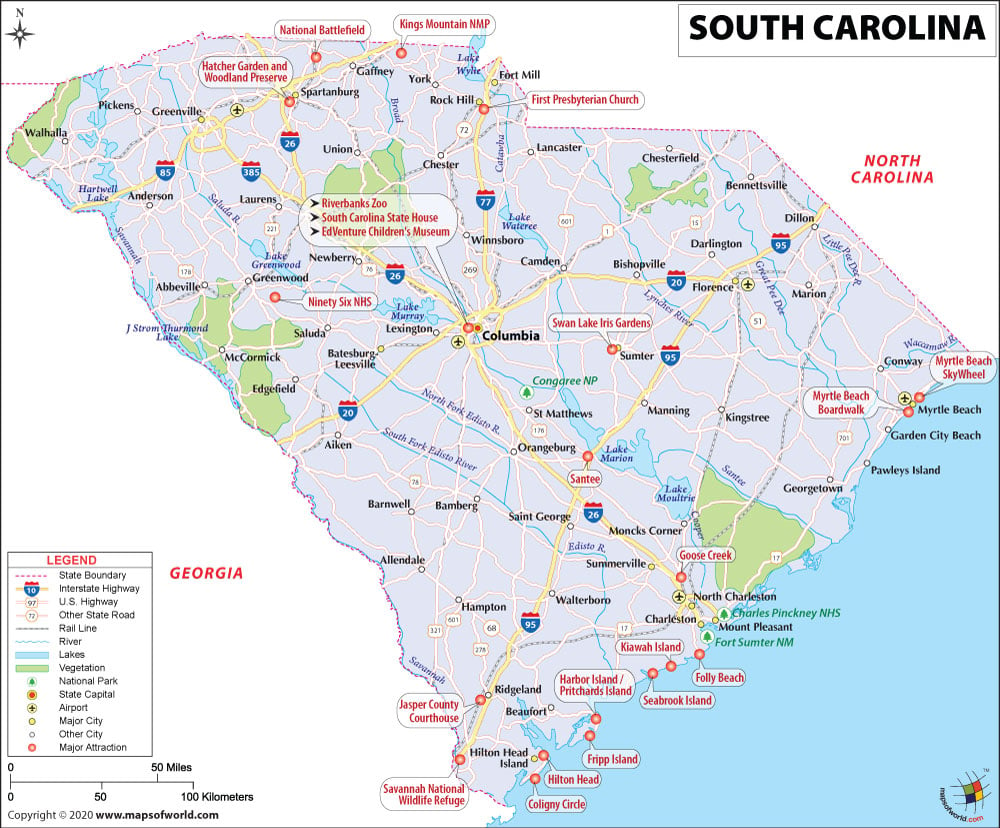Where can you find a map of SC with cities?