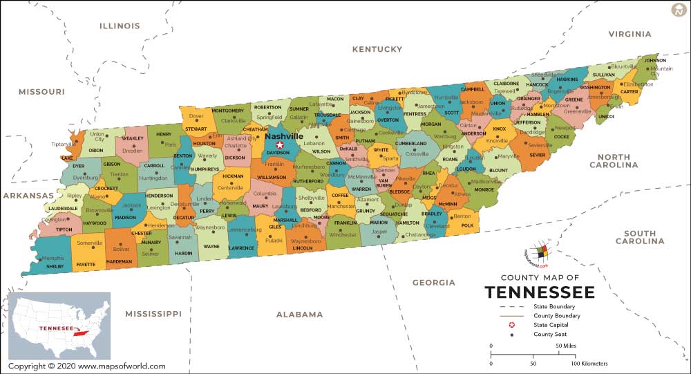 map of tennessee counties. County Map of Tennessee