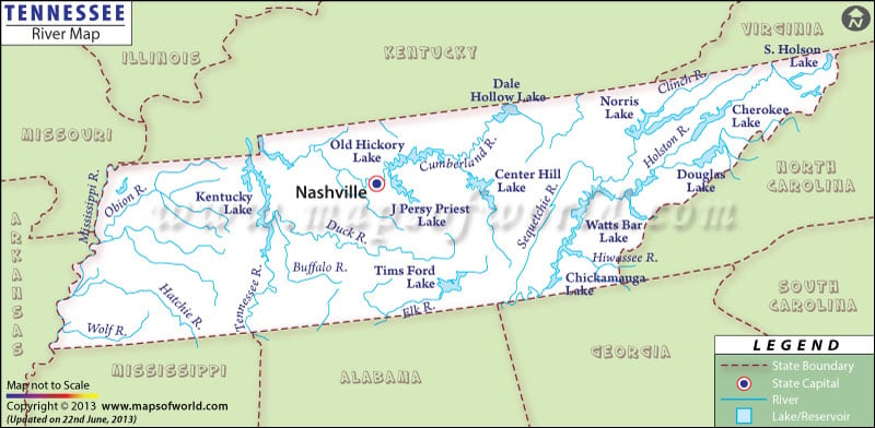 map of usa rivers. tennessee river