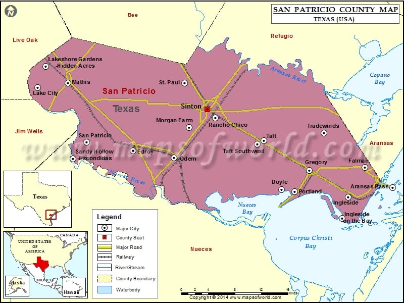 San Patricio County Map, Texas