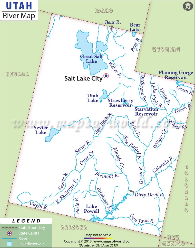 Map Of Us Rivers. River Map of Utah