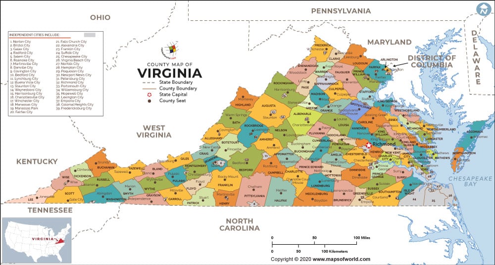 maps of virginia. County Map of Virginia