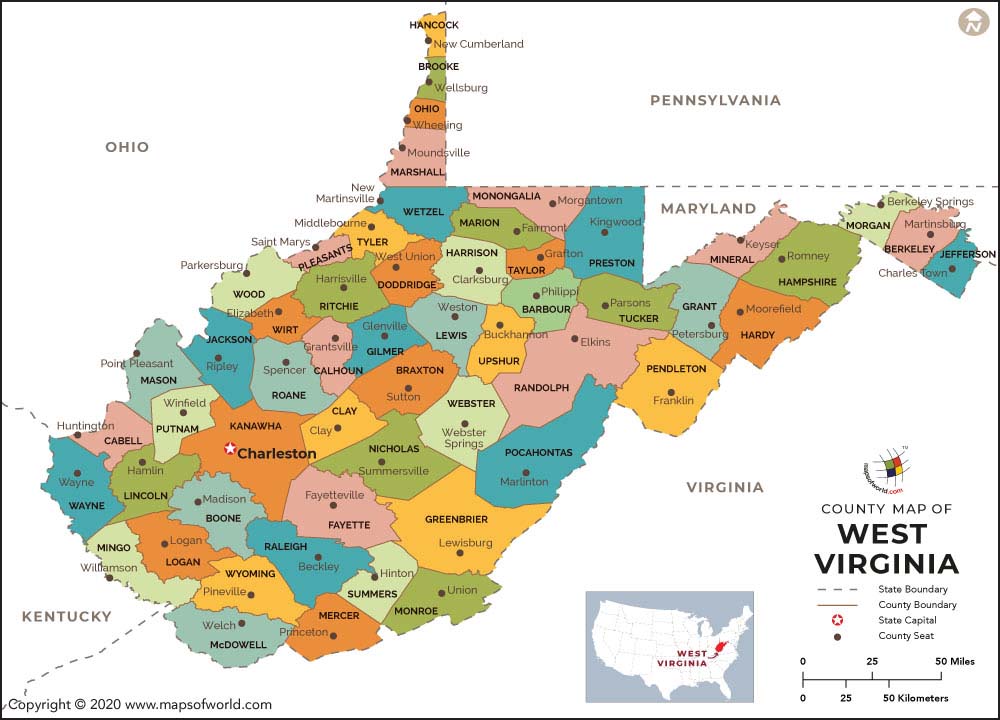 wv county map. County Map of West Virginia