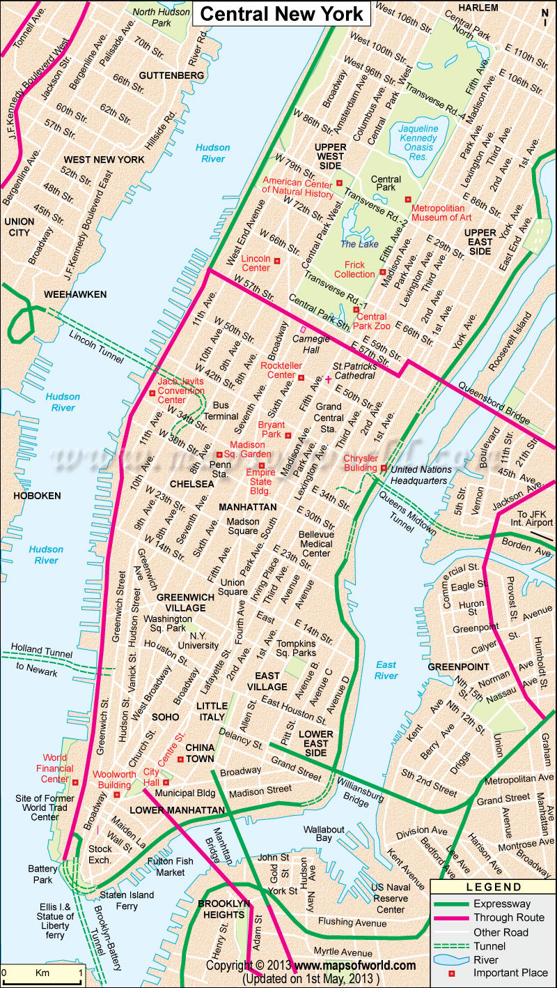 Central NYC Map Central New York City Map