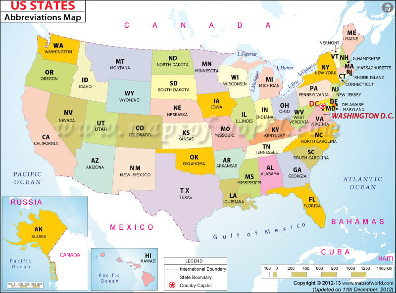 Maps Of 50 States Of Usa Abbreviations Of Us State Names