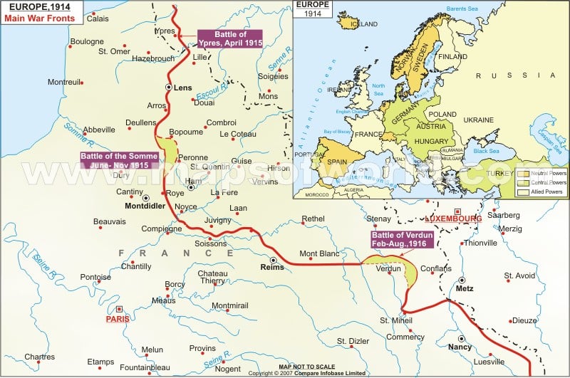 World War I Map of Europe