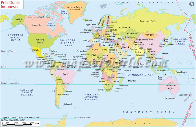 Peta Dunia, World Map in indonesian
