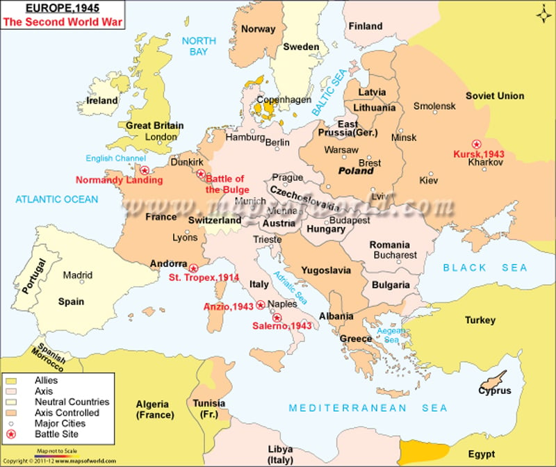 world map europe. Second World War Map of Europe