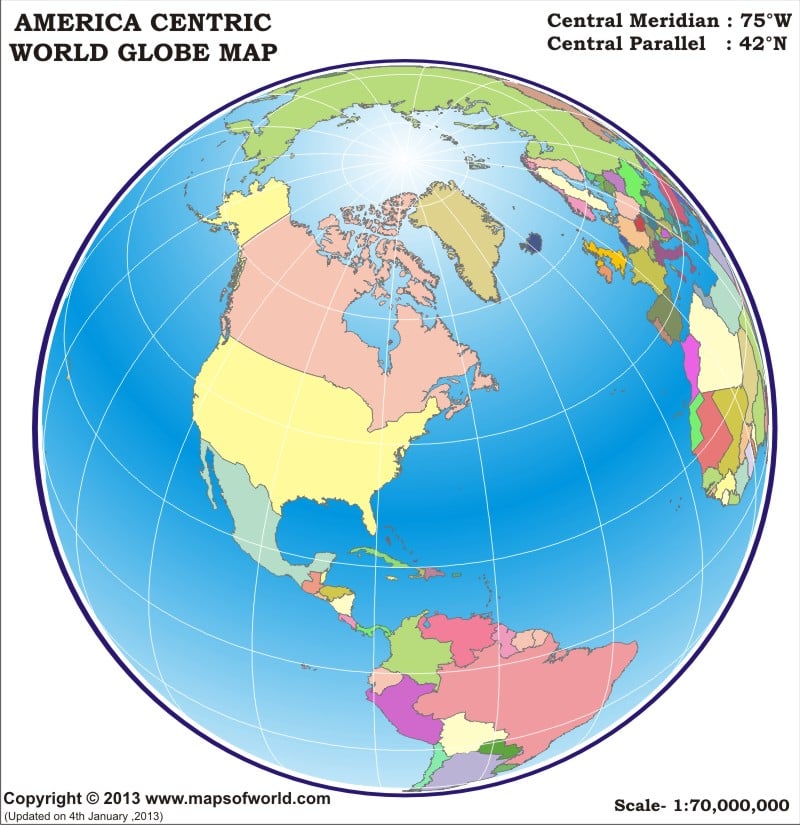 America Centric World Globe Map