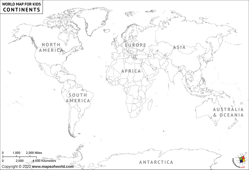 world map for children. Black and White World Map for