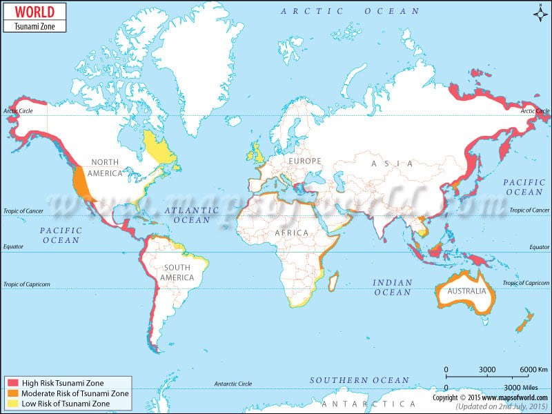 Map Of The World Showing Earthquake Zones World Map of Tsunami Zones
