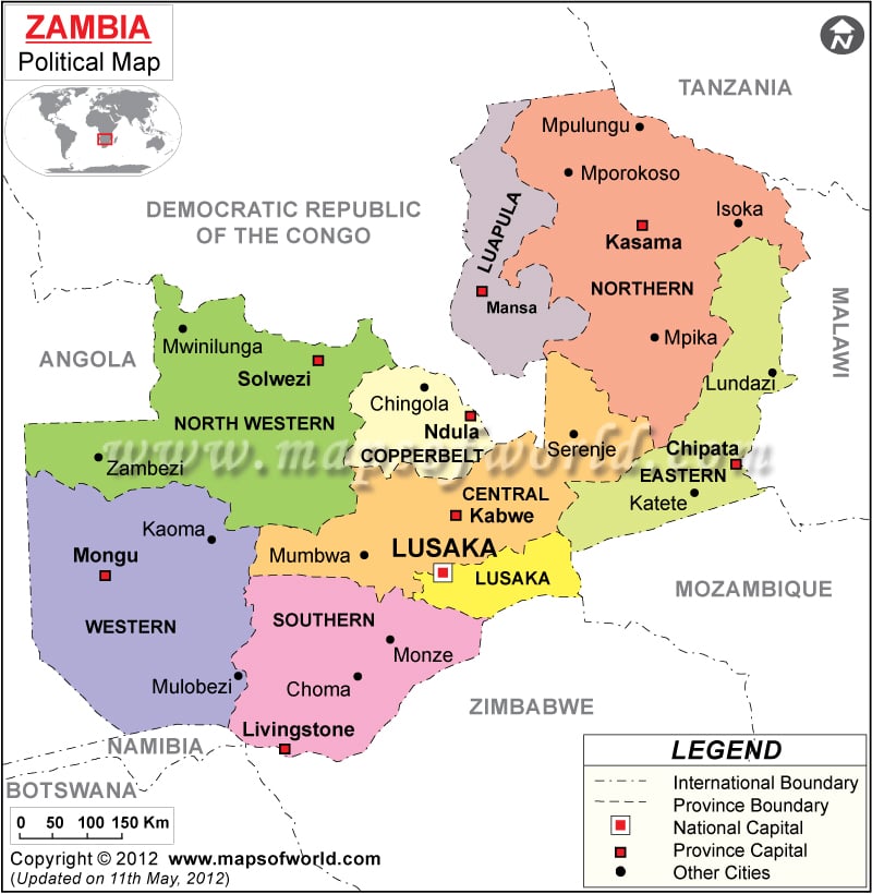 Map Of The World Zambia ... Download Free Zambia Political Map ...