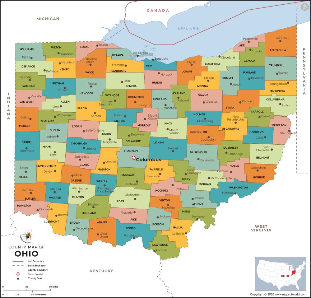 Ohio County Map Counties In Ohio Usa