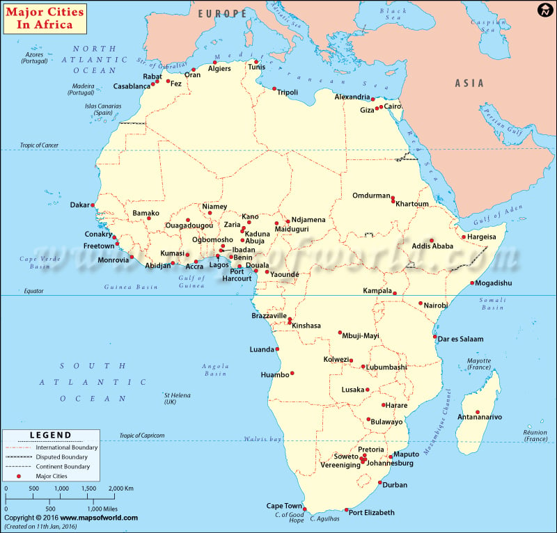Cities In Africa African Cities Map