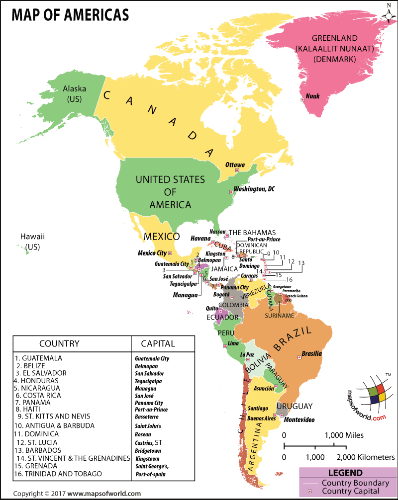 Map Of North America And South America Map Of Americas