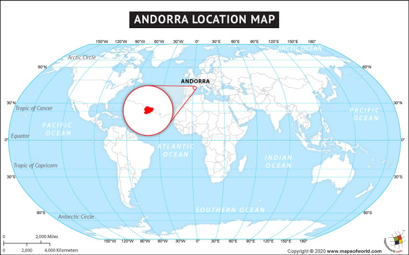 Map of World Depicting Location of Andorra