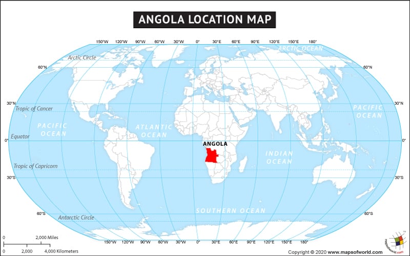 Map of World Depicting Location of Angola