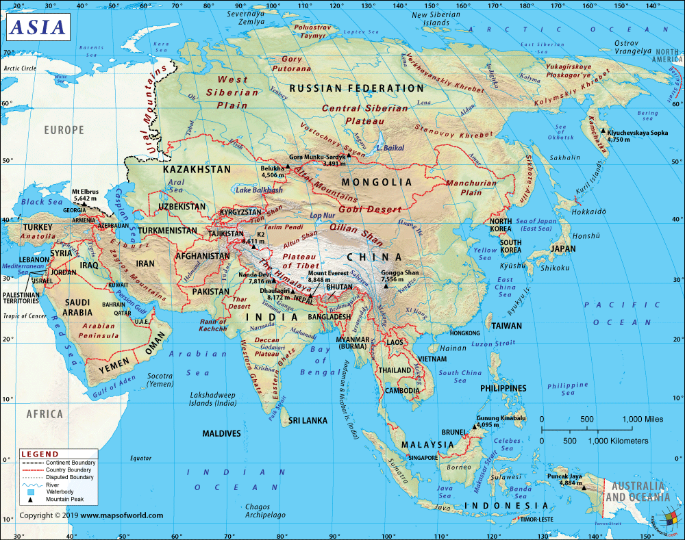 map of asia with rivers and mountains labeled Asia Map With Countries Clickable Map Of Asian Countries map of asia with rivers and mountains labeled