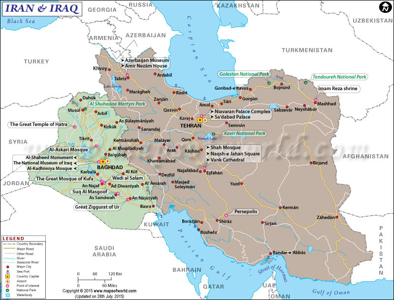 Map of Iraq and Iran