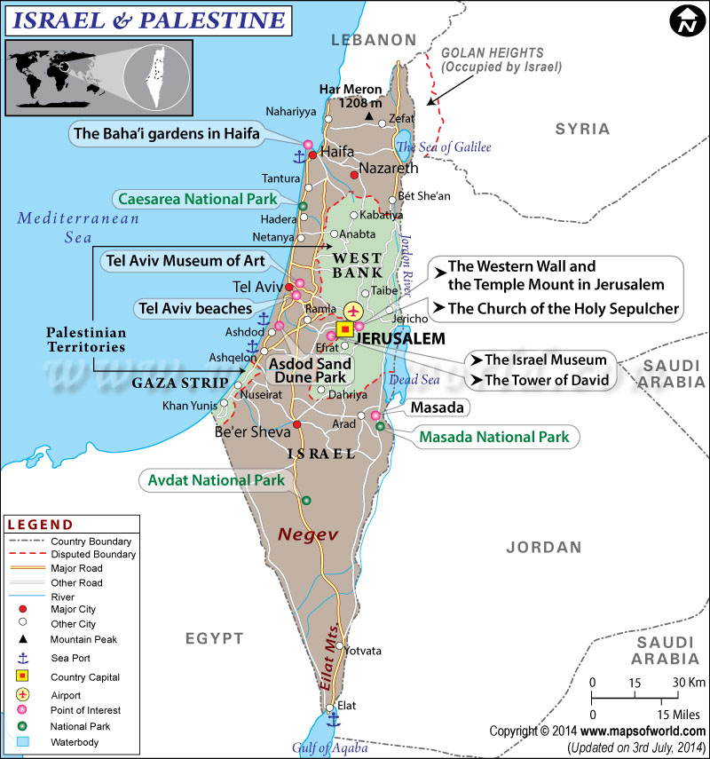 Map of Israel and Palestine