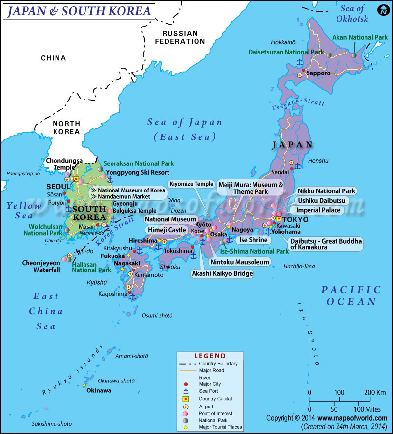 Map of Japan and South Korea