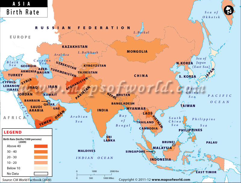 Map of Asian Countries by Birth Rate