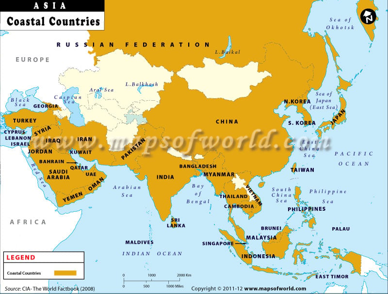 Map of Coastal Countries of Asia
