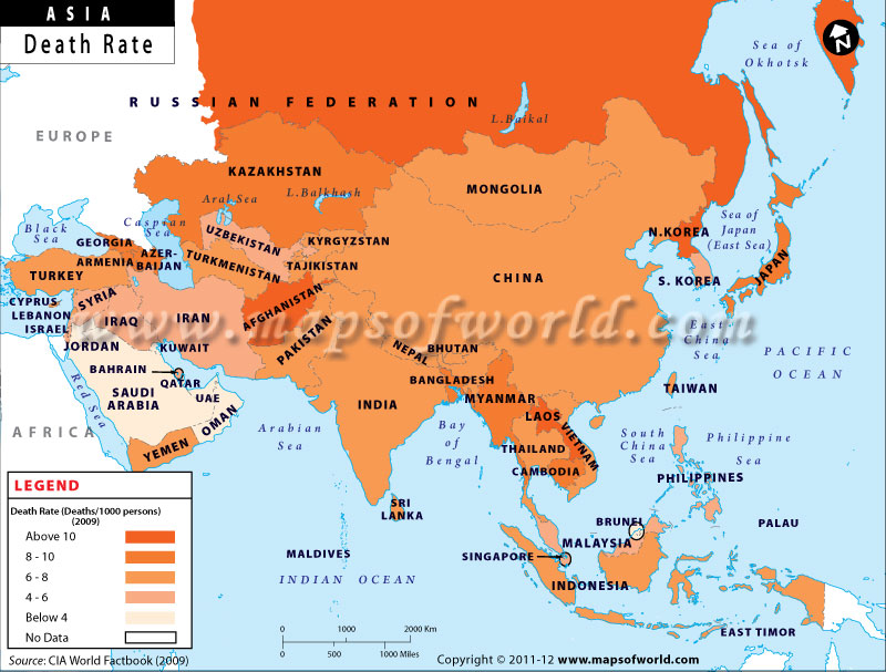 Map of Asian Countries by Death Rate