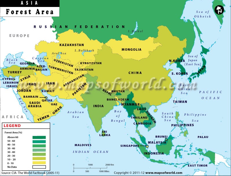 Map Of Asian Countries By Forest Area