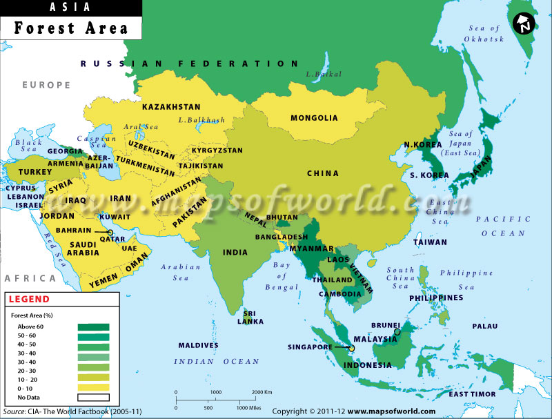 Map of Asian Countries by Forest Area