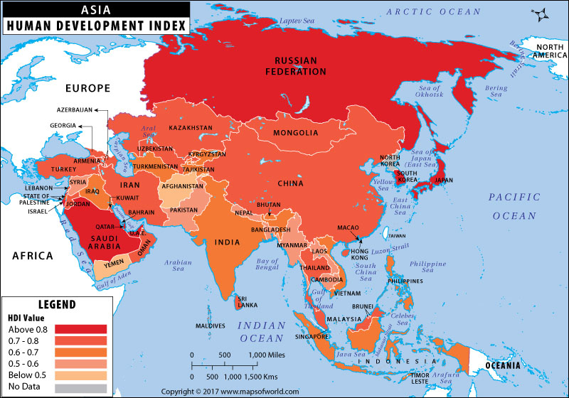 Map of Asian Countries by Human Development Index