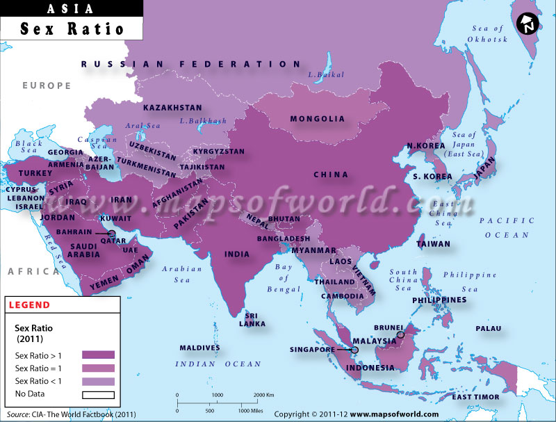 Map of Asian Countries by Sex Ratio