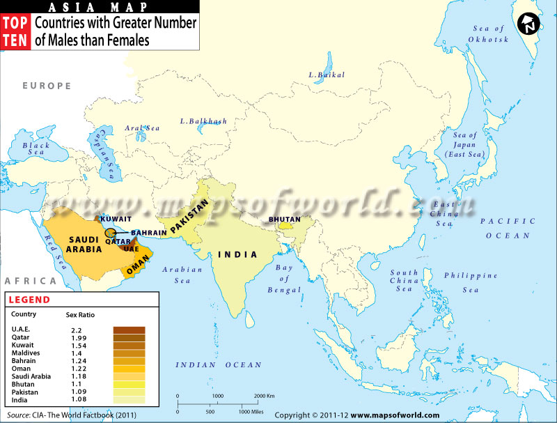 Asian Countries with Greater Number of Males than Females