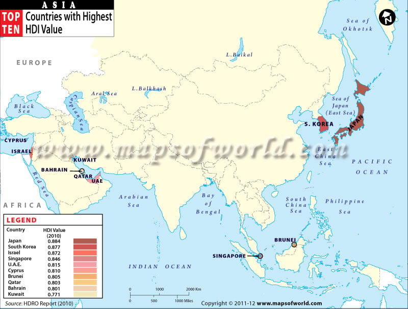 Map Asian countries Development Index