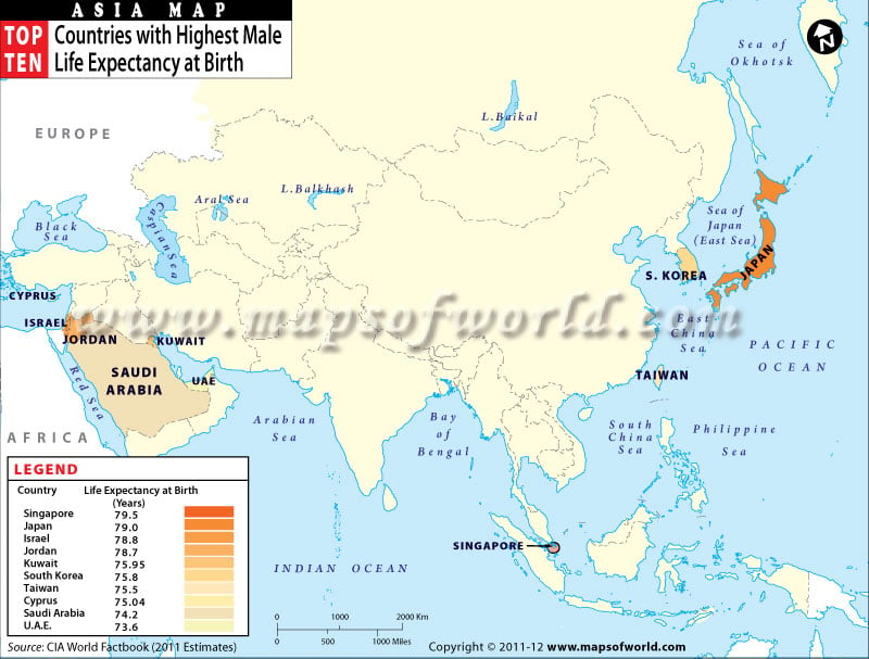 Asian Countries with Highest Male Life Expectancy at Birth