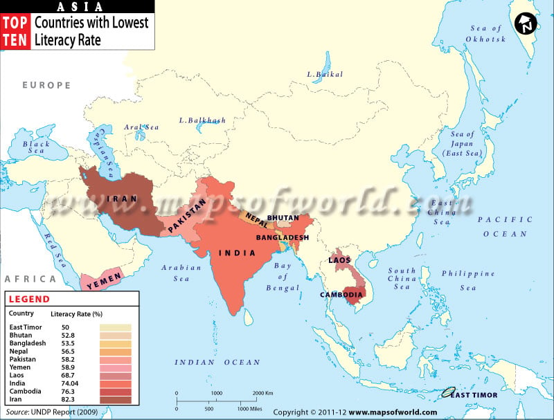Map Of Asian Countries By Literacy Rate