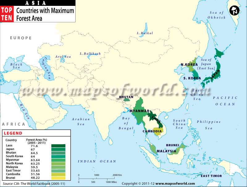 Map of Asian Countries with Maximum Forest Area