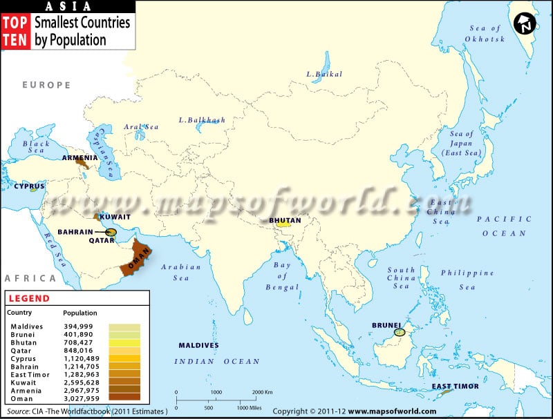 Map of Asian Smallest Countries by Population