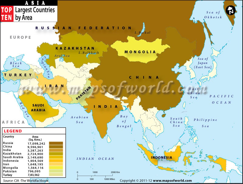 Map of Largest Countries in Asia by Area
