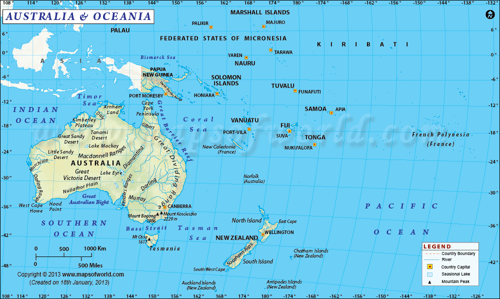 Map of Australia and Oceania