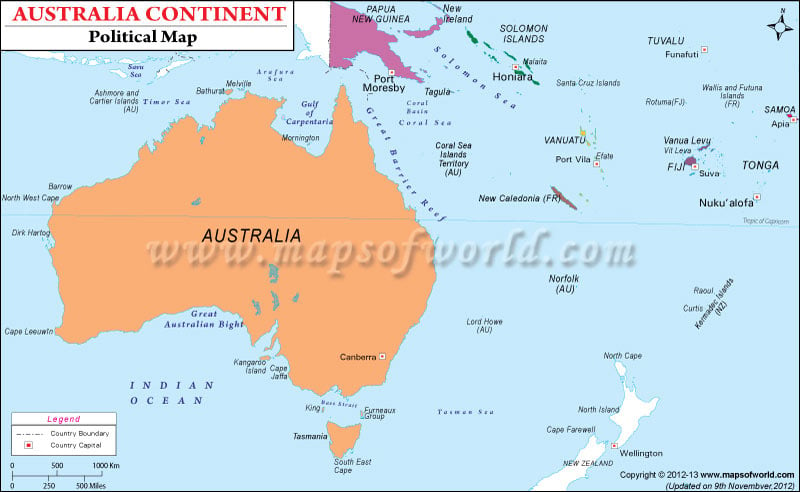 Political Map Of Australian Continent Australian Continent