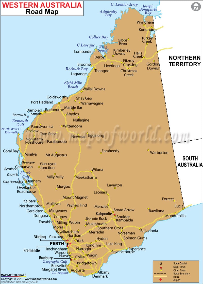 Western Australia Road Map Maps Of World