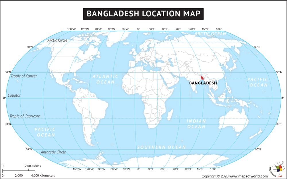 Map of World Depicting Location of Bangladesh