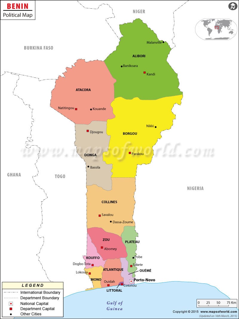 Political Map Of Benin Benin Departments Map