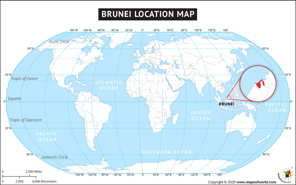 Map of World Depicting Location of Brunei