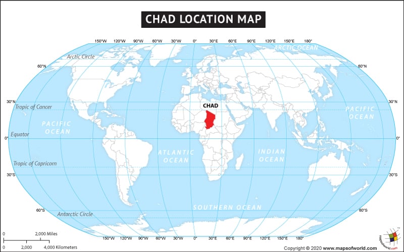 Map of World Depicting Location of Chad