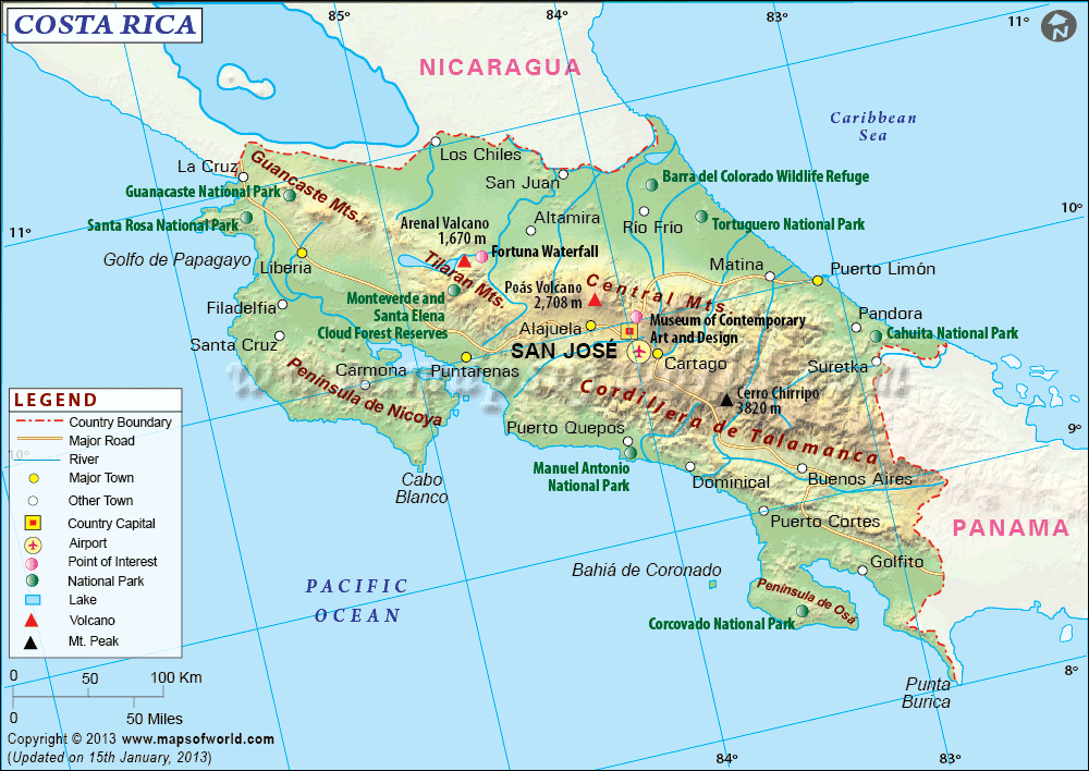 Costa Rica Travel Map