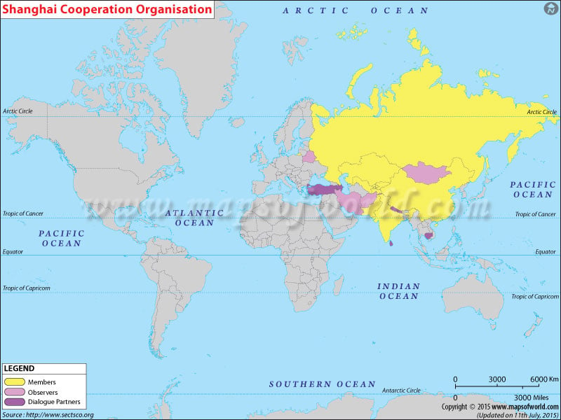 Sco Member Countries In World Map Shanghai Cooperation Organisation