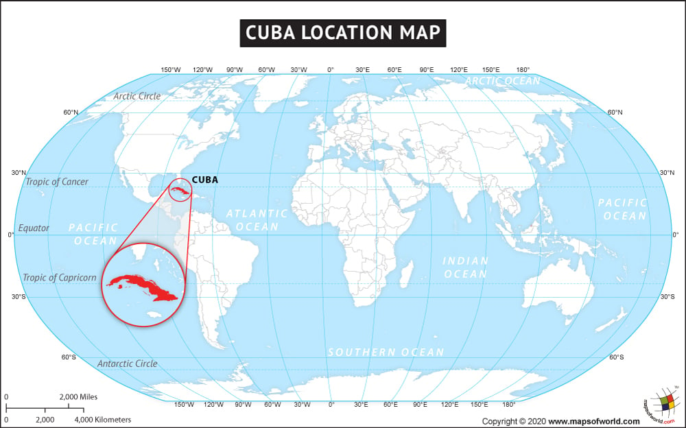 Map of World Depicting Location of Cuba
